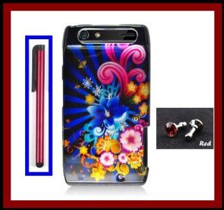 Motorola Droid Razr XT910/XT912 Verizon Glossy Colorful Fireworks Design Snap on Case Cover Front/Back + Red Stylus Touch Screen Pen + One FREE Red 3.5mm Bling Headset Dust Plug Cell Phones & Accessories