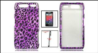 Motorola XT910 XT912 Droid RAZR Hard Shell Leopard Purple Cover Case + Clear Screen Protector + One FREE Touch Screen Stylus Pen Cell Phones & Accessories