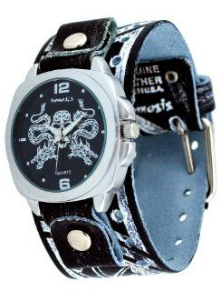 Nemesis #BTK910K Men's Serpent Dragon Skull Dial Wide Tattoo Leather Cuff Band Watch at  Men's Watch store.