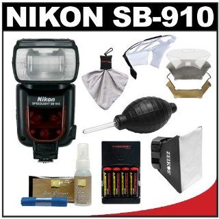 Nikon SB 910 AF Speedlight Flash with Batteries &amp, Charger + Softbox + Reflector + Cleaning Kit for D3100, D5100, D7000, D700, D3s, D3x Digital SLR Cameras  On Camera Shoe Mount Flashes  Camera & Photo
