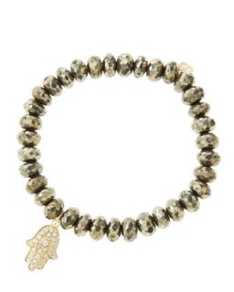 8mm Faceted Champagne Pyrite Beaded Bracelet with 14k Yellow Gold/Diamond