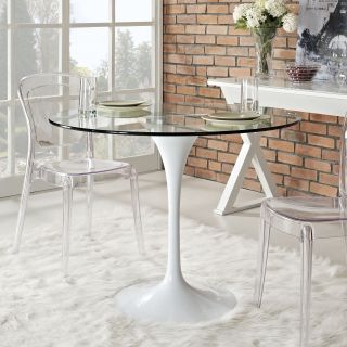 40 inch Lippa Glass Top Dining Table With White Base