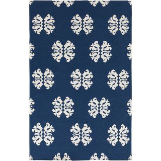 Hand woven Stencilnavy Navy Wool Rug (8 X 11)