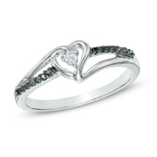 10 CT. T.W. Enhanced Black and White Diamond Heart Split Shank Ring