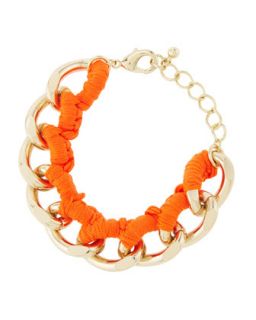 Threaded Curb Chain Golden Bracelet, Orange Neon