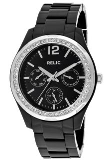 Relic ZR15563K  Watches,Womens Starla White Austrian Crystal Black Dial Black Resin, Casual Relic Quartz Watches