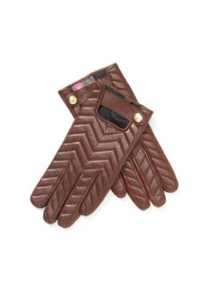 Chevron Quilted Leather Gloves With Strap by Vince Camuto