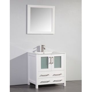 Legion Furniture Ceramic Top 30 inch Sink White Bathroom Vanity And Matching Framed Mirror White Size Single Vanities