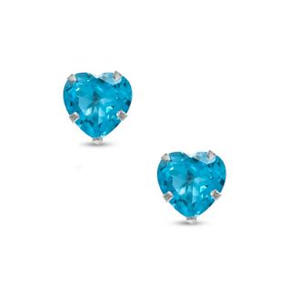 0mm Heart Shaped Swiss Blue Topaz Stud Earrings in 14K White Gold