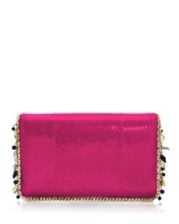 Claire Snakeskin Flap Clutch Bag, Fuchsia   Judith Leiber Couture