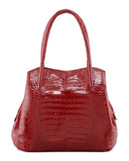 Shiny Crocodile Compartmentalized Tote Bag, Red   Nancy Gonzalez