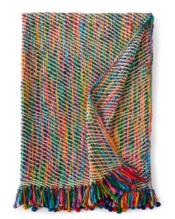 Multicolored Throw w/ Pom Pom Fringe, 50 x 60