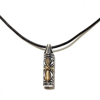 Men's 2 Tone Stainless Steel Tribal Bullet Pendant on 20" Black Leather Cord