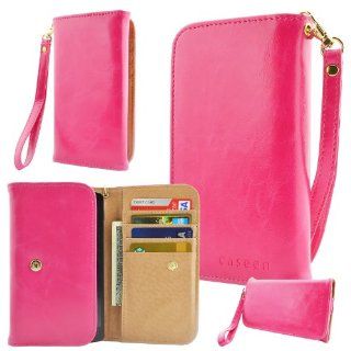 caseen Women's Cell Phone Wallet Clutch Wristlet (Hot Pink) w/ Credit Card Slots, Cash Pocket, Wrist Strap, Versed Leather for Apple iPhone 5S 5C 5 4S 4, Samsung Galaxy S4 S3, HTC One, Sony Xperia, Moto X, Droid Razr, LG G2, Google Nexus 5 [Universal F