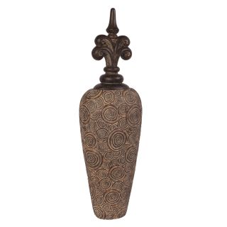 Classic Antique Scrolled Aged Brown Tall Urn With Bronze Fleur Di Lis Top