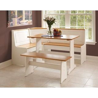 Linon Home Decor Products Inc. Ardmore White Dining Corner Nook Wood Table 5 peice Set Neutral Size 5 Piece Sets
