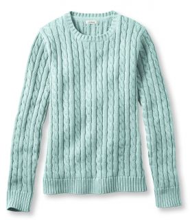 Double L Cotton Sweater, Long Sleeve Cable Crewneck