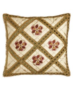 Embroidered Floral/Velvet Lattice Pillow, 17Sq.   SWEET DREAMS.