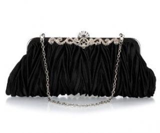 Classy Woman Lift Up Clip Clutch Evening Bag Soft Satin Flap Wedding and Party Handbags   Black Clothing