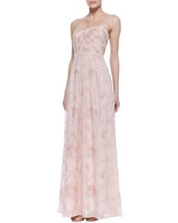 Womens Strapless Floral Ruched Bodice Gown, Strawberry Creme   Erin by Erin
