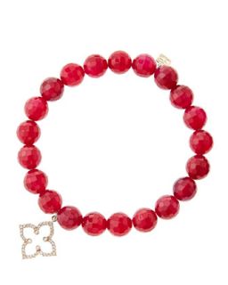 8mm Faceted Red Agate Beaded Bracelet with 14k Rose Gold/Diamond Moroccan