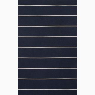 Hand made Stripe Pattern Blue/ Ivory Wool Rug (2x3)