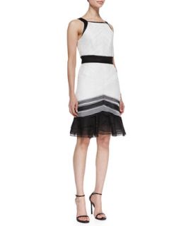 Womens Sleeveless Tiered Colorblock Cocktail Dress, Black/White   Theia by Don