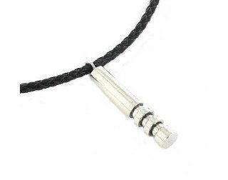 .925 Sterling Silver Cylinder Pendant on Black Leather Mens Necklace   33mm x 6mm   16" Jewelry