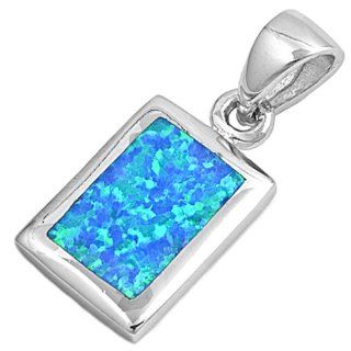 Lab Created Blue Opal .925 Sterling Silver Pendant Necklace Jewelry