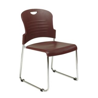 Office Star Burgundy Stack Chair with Sled Base with Plastic Seat and Back, B