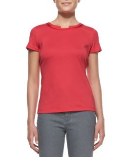Womens Short Sleeve Scoop Neck Tee With Charmeuse Trim, Dynamite   Lafayette