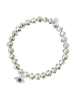 6mm Faceted Silver Pyrite Beaded Bracelet with 14k White Gold/Diamond Small