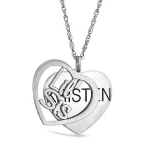 Lil Sis Double Heart Name Pendant in Sterling Silver (8 Characters