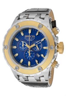 Invicta 10078  Watches,Mens Subaqua/Reserve Chronograph Blue Textured Dial Black Genuine Leather, Chronograph Invicta Quartz Watches