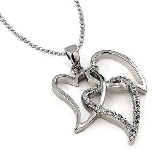 925 Sterling Silver Cz Plain 3 Heart Necklace Jewelry