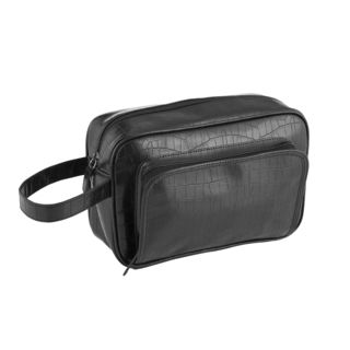 Wilouby Black Croc Leather Travel Toiletry Bag