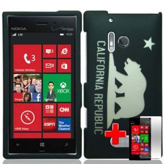 Nokia Lumia 928 (Verizon) 2 Piece Snap On Glossy Image Case Cover, Black/White Republic of California Flag Cover + LCD Clear Screen Saver Protector Cell Phones & Accessories