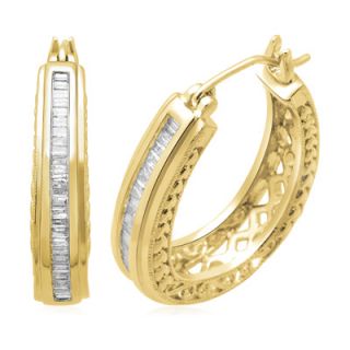 CT. T.W. Baguette Diamond Hoop Earrings in Sterling Silver and 18K