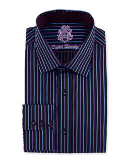 Mixed Stripe Dress Shirt, Navy/Purple/Black