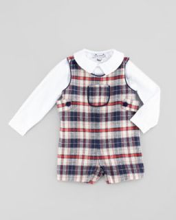Jack Classic Plaid Shortalls, Blue, 3 12 Months   Busy Bees