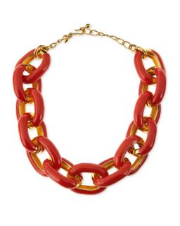 Coral Enamel & Gold Plated Link Necklace   Kenneth Jay Lane