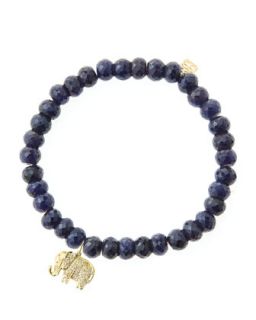 6mm Faceted Sapphire Beaded Bracelet with 14k Gold/Diamond Small Elephant Charm