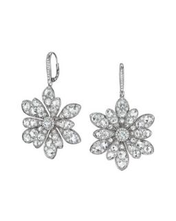 18k White Gold Round and Rose Cut Diamond Flower Drop Earrings   Maria Canale