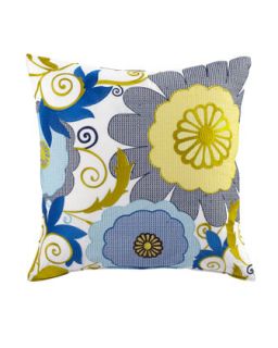 Pillow with Blue, White, and Yellow Floral Embroidery, 20Sq.   Trina Turk