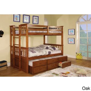 Furniture Of America Crotone Twin Over Twin Bunk Bed With Trundle   Drawers Oak Size Twin