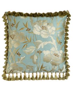 Embroidered Floral Pillow with Tassel Trim, 20Sq.   Jane Wilner