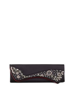 Pigalle Crystal Embroidered Satin Clutch Bag, Black   Christian Louboutin