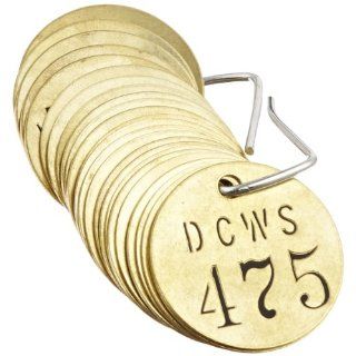 Brady 87389 1 1/2" Diameter, Stamped Brass Valve Tags, Numbers 451 475, Legend "DCWS" (Pack of 25 Tags) Industrial Lockout Tagout Tags