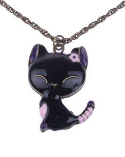 Retro Style Drops of Oil Painting Cute Cat Pendant Necklace (Model X010247) (Black) Jewelry