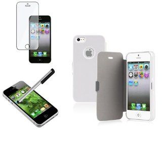 CommonByte For Apple iPhone 5 5G White Leather Case+Screen Guard+Silver Pen Stylus Cell Phones & Accessories